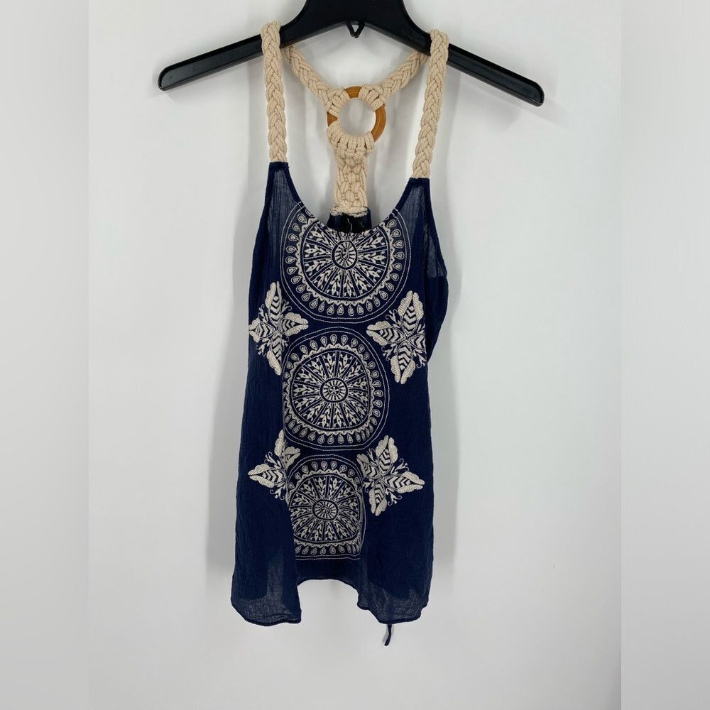 Zio Blue and White Sleeveless Graphic Tank Top size M